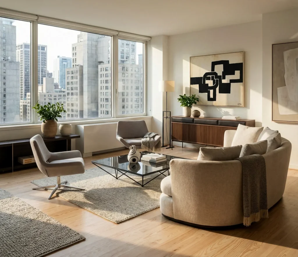Render de ambiente con mobiliario BB Italia generado con IA