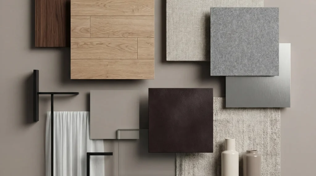 Moodboard de ambiente BB Italia creado con IA para preproducción archviz