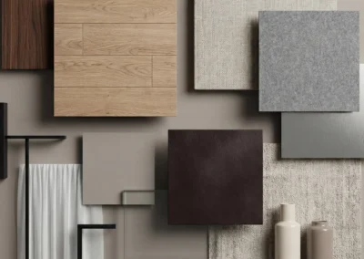 Moodboard de ambiente BB Italia creado con IA para preproducción archviz