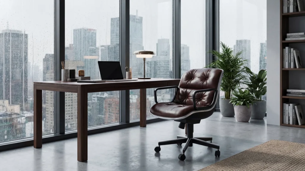 Composición de silla de diseño vista cristalera creada con Nanobanana Pro para archviz