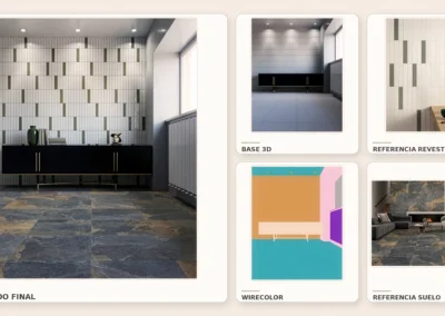 Visualización arquitectónica de interior con cerámica generada con IA