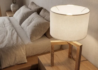 Primer plano extremo de lámpara de mesa render 3D con IA archviz
