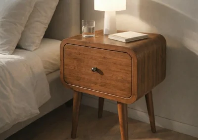 Render de mueble de dormitorio con iluminación mejorada mediante IA