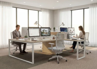 Render de puesto operativo fotorrealista generado con inteligencia artificial